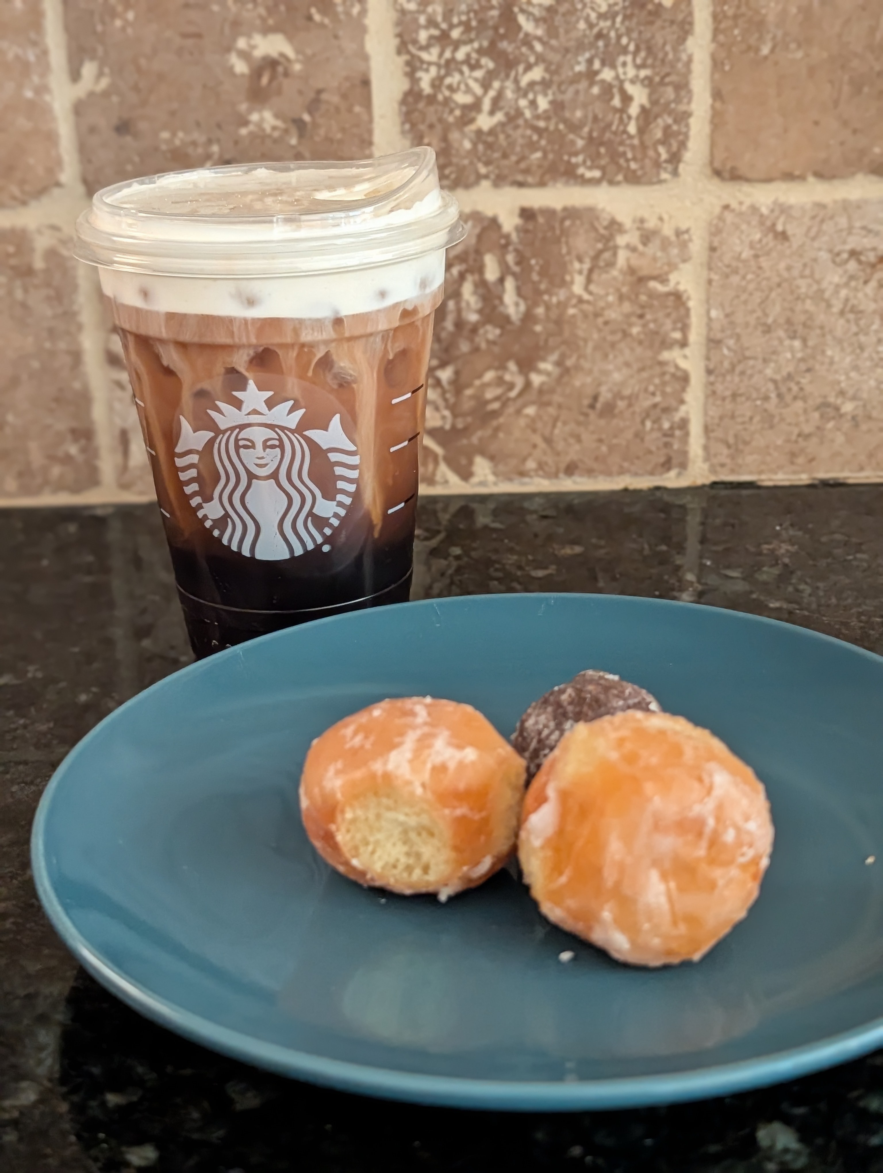 Toasted coconut cream cold brew tastes great with Dunkin donut holes on a cold (37⁰F) spring morning
