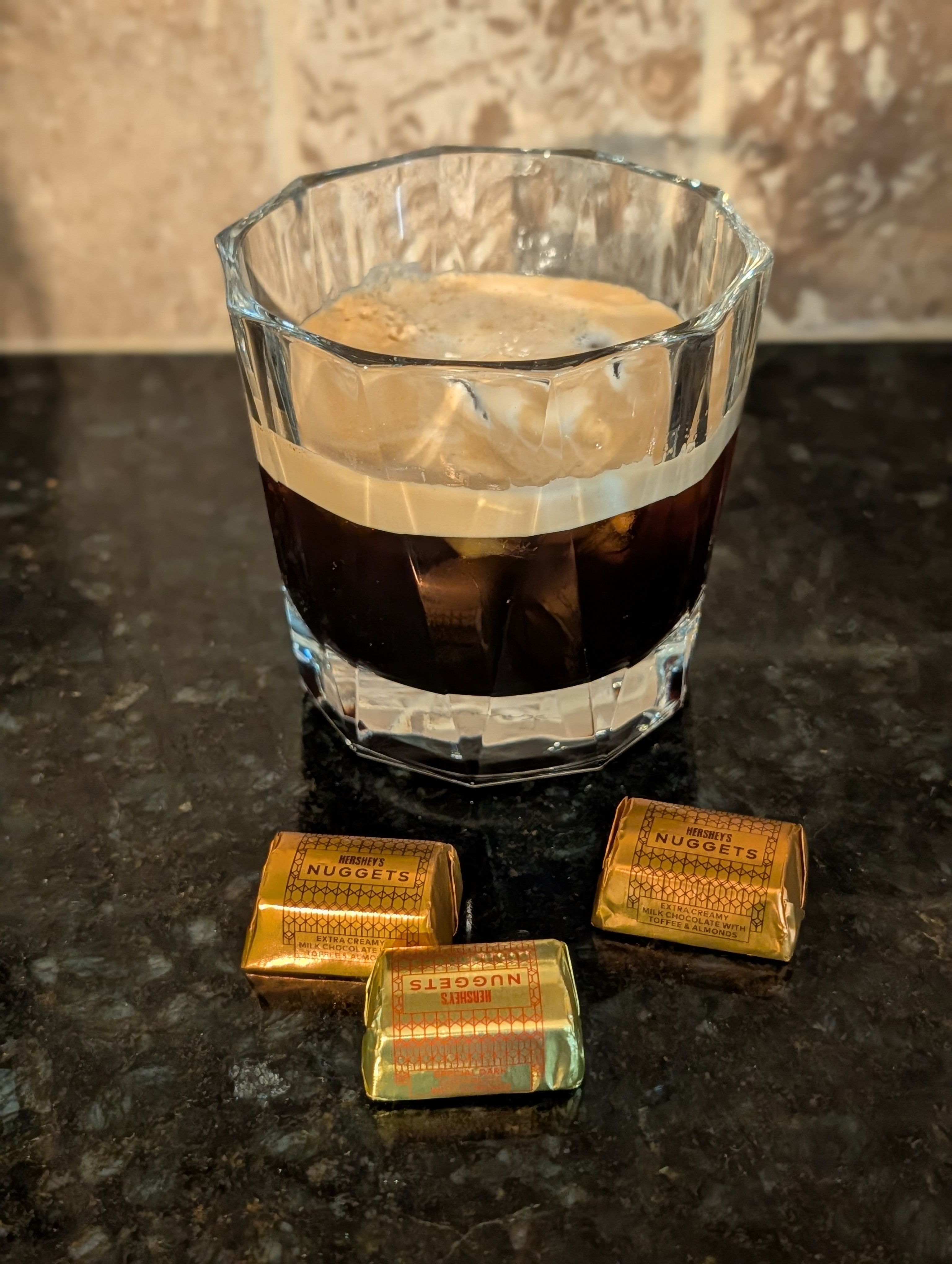 Enjoying some chocolate with an iced double on a hot afternoon