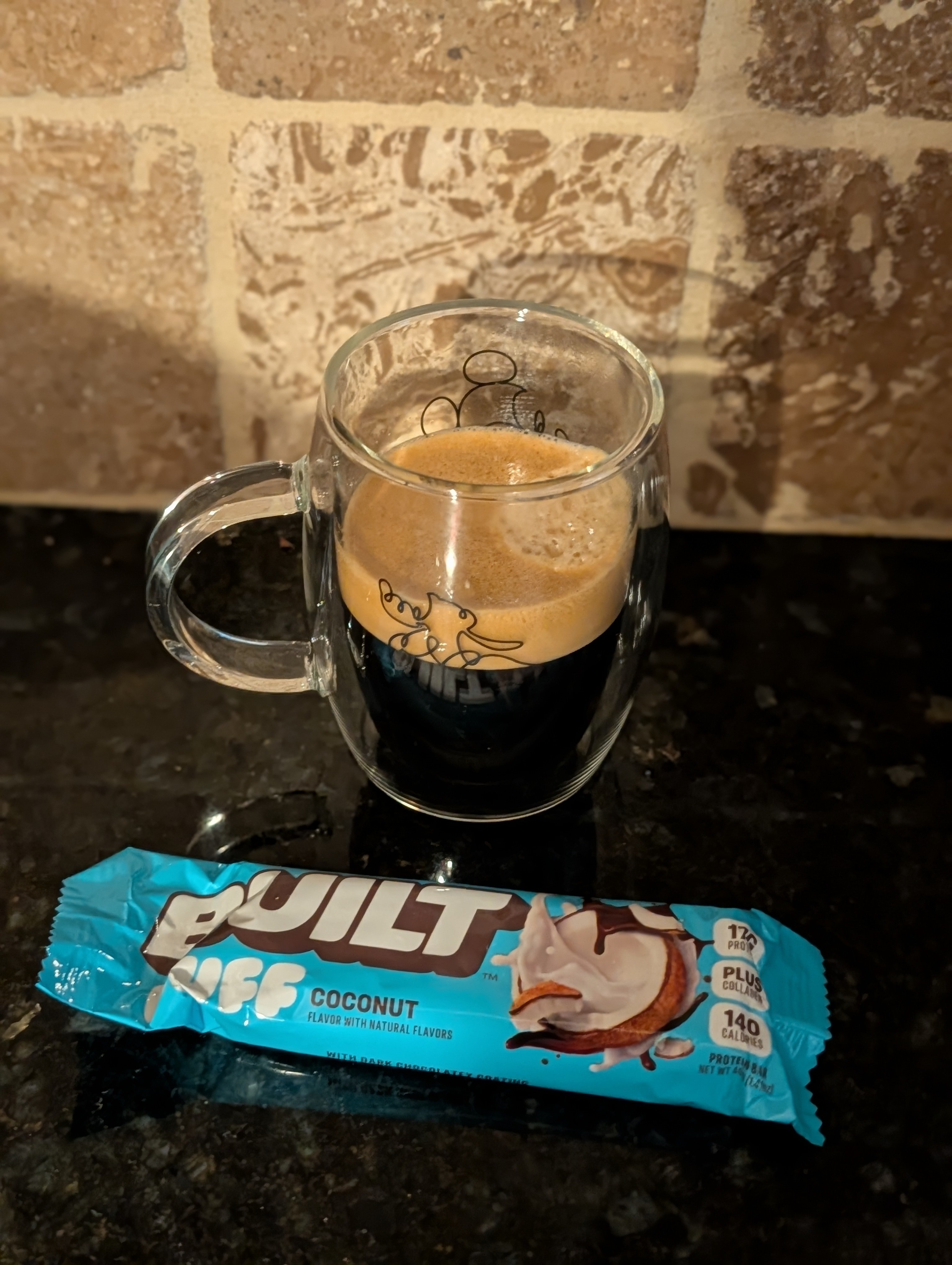 Having a double with a coconut protein bar before the long drive