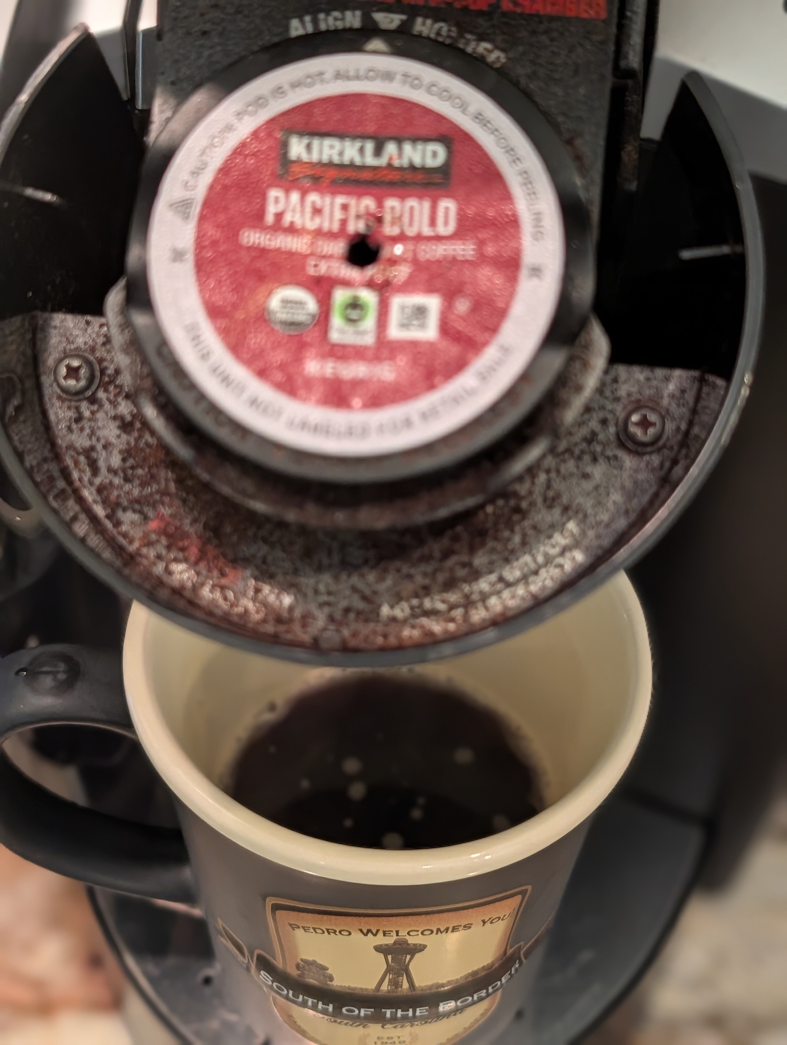Recharging with some hot coffee on a hot afternoon