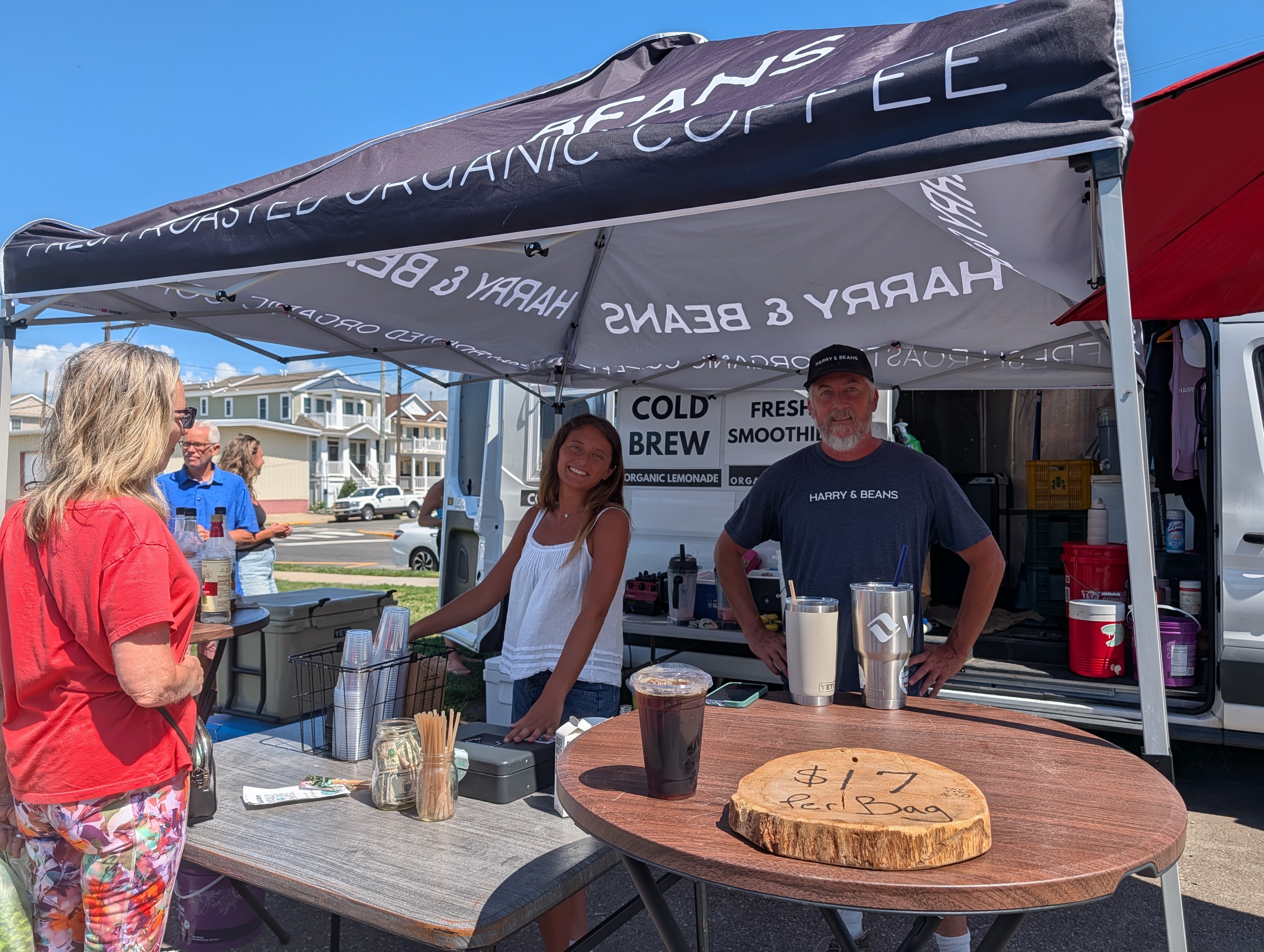 Having a cold brew at the market