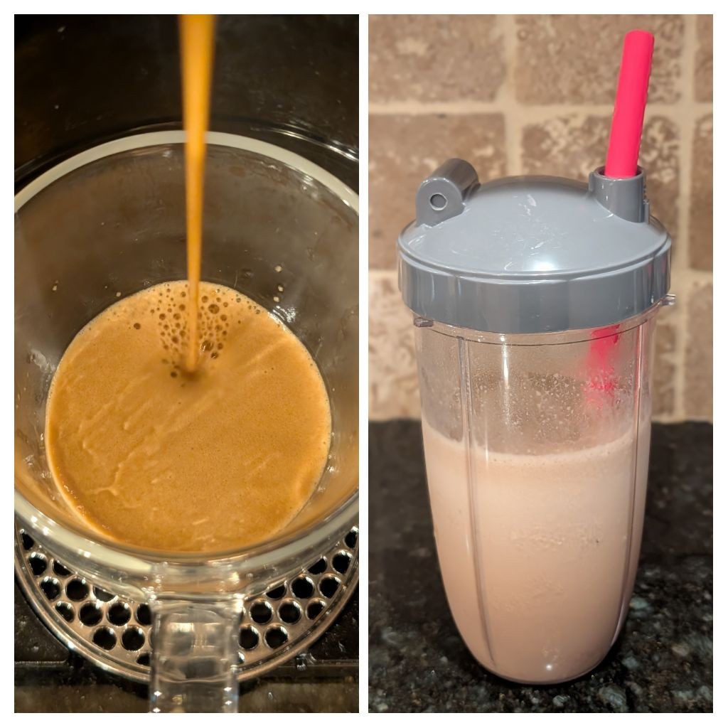 Having a chocolate, peanut butter, and double espresso smoothie on a cool, rainy Sunday morning