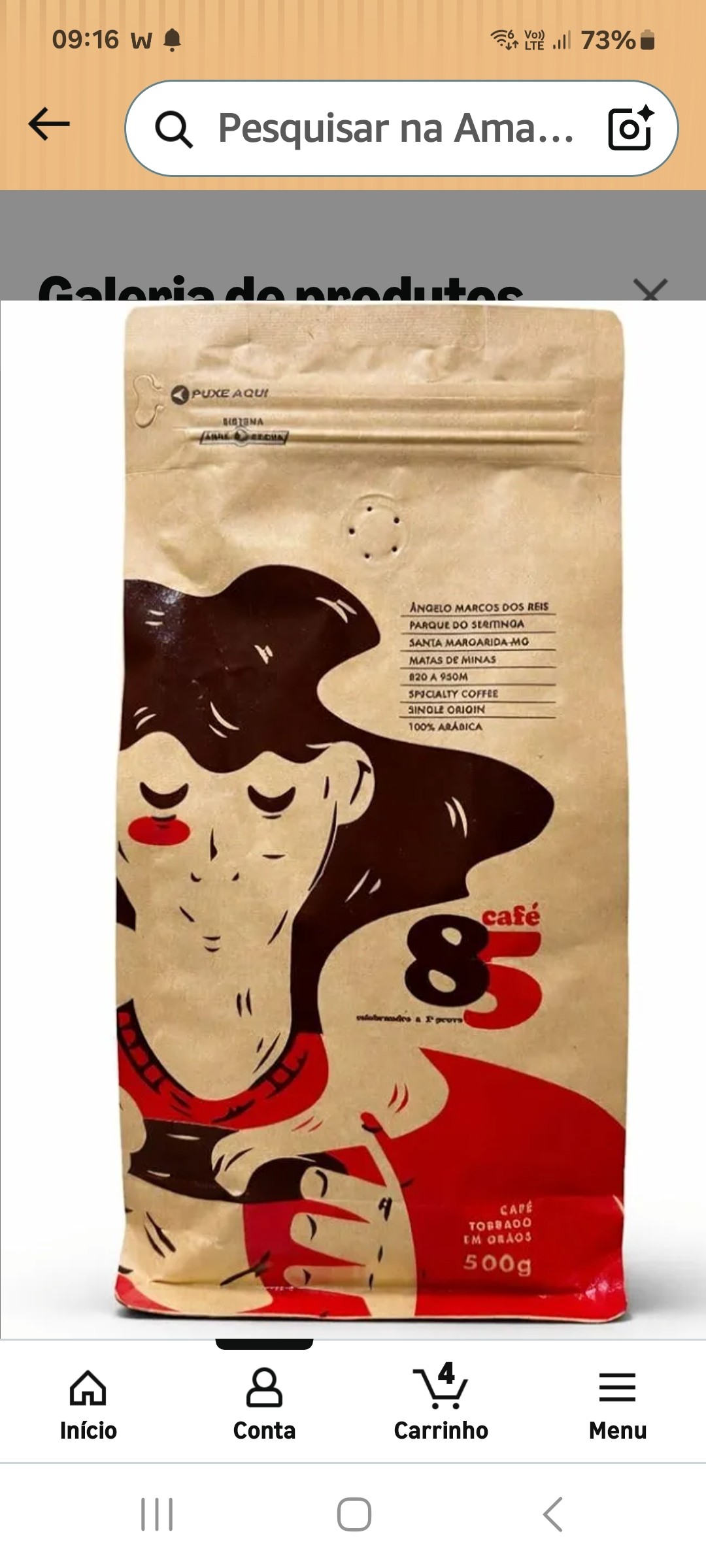 Café 100% arábica, de Santa Margarida MG, da região produtora de café das matas de minas.
Recebeu nota 85, o que justifica o nome. Torra média. Preparado na Prensa francesa.
O aroma do pó seco é forte, lembrando mel, mas da bebida pronta, o aroma é fraco. O sabor é bom, com doçura média. Acidez e amargor controlados. Corpo médio e retrogosto curto e prazeroso.
(Foi necessário colocar mais pó que de costume)