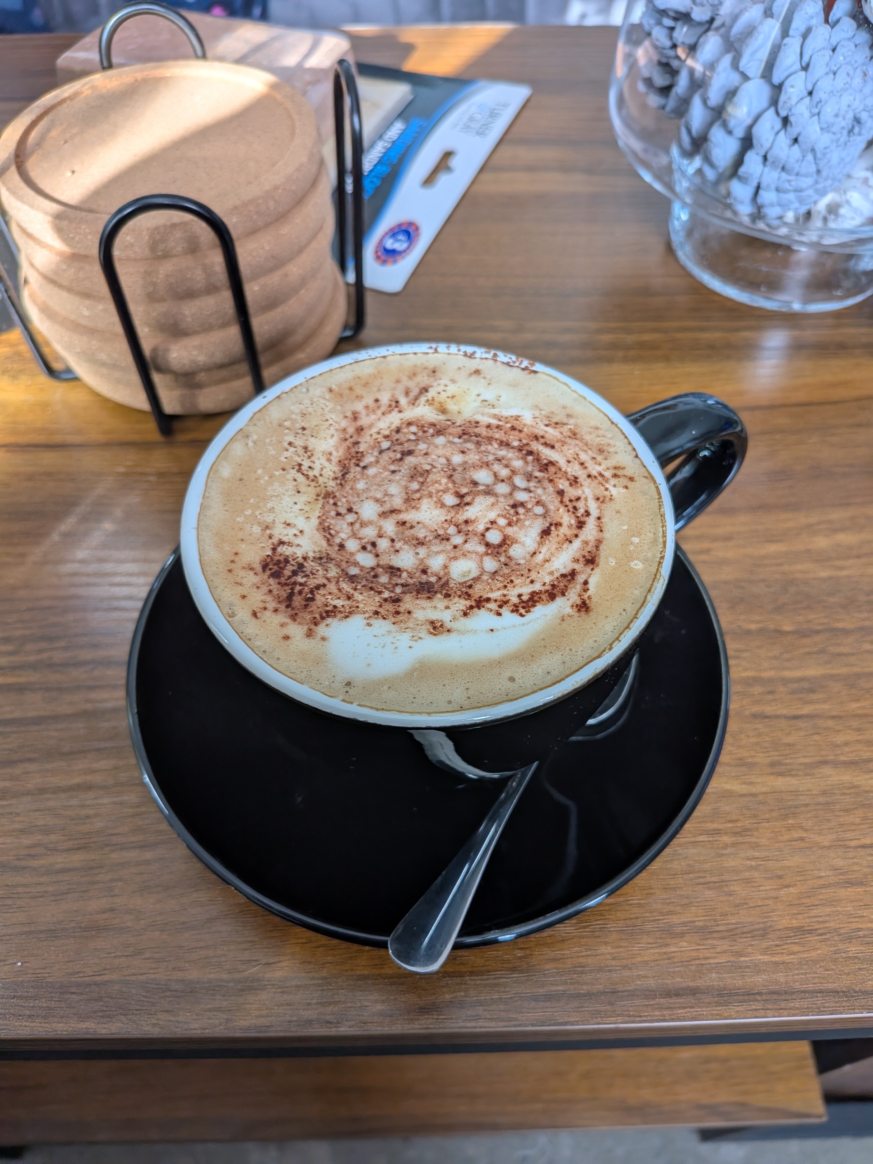 Today's drink is a homemade cappuccino in new cappuccino cups and saucers to match my espresso ones. ☕