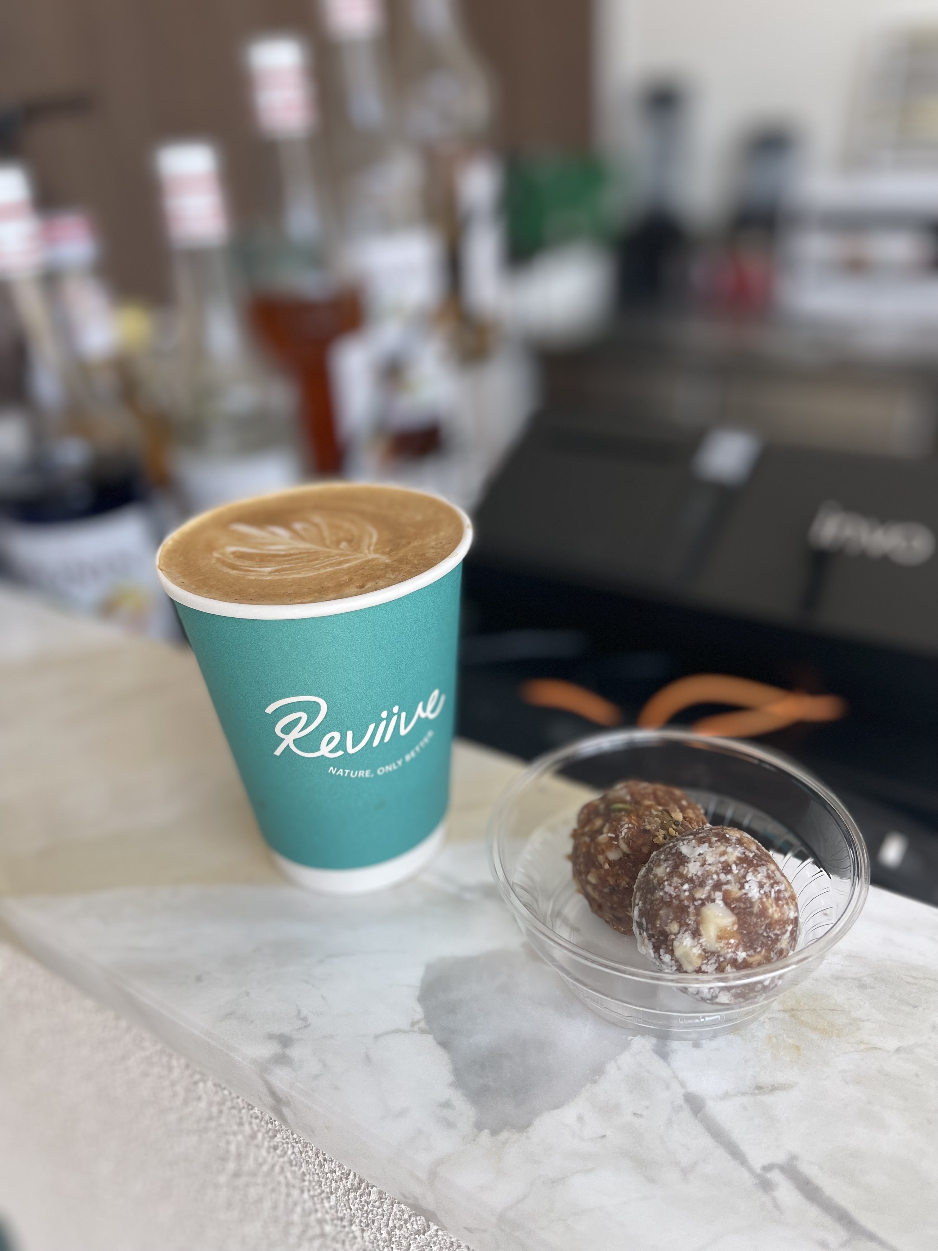 almond energy bite plus hot Spanish coffee ☕️ 