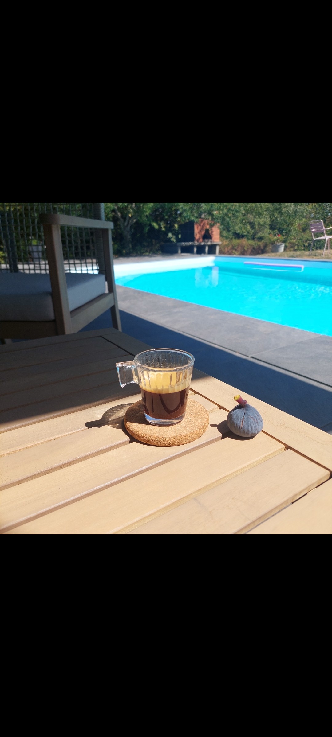 Mexique Santa Fe bio en grains 

Expresso accompagné de la 1 ère figue du jardin 