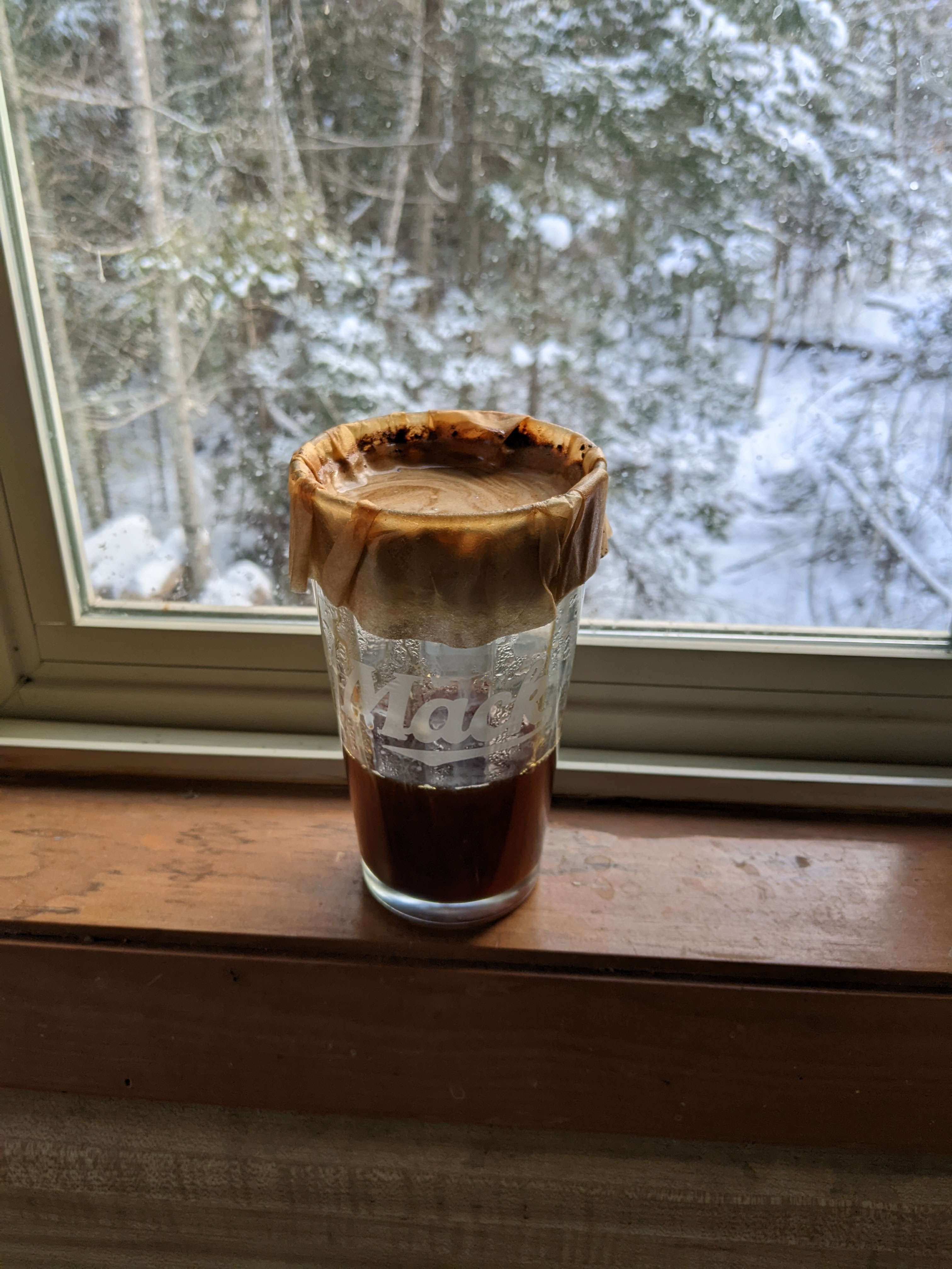 I forgot the cap to my aeropress, so I made my own pour over. It worked ok until the filter tore at the end. 