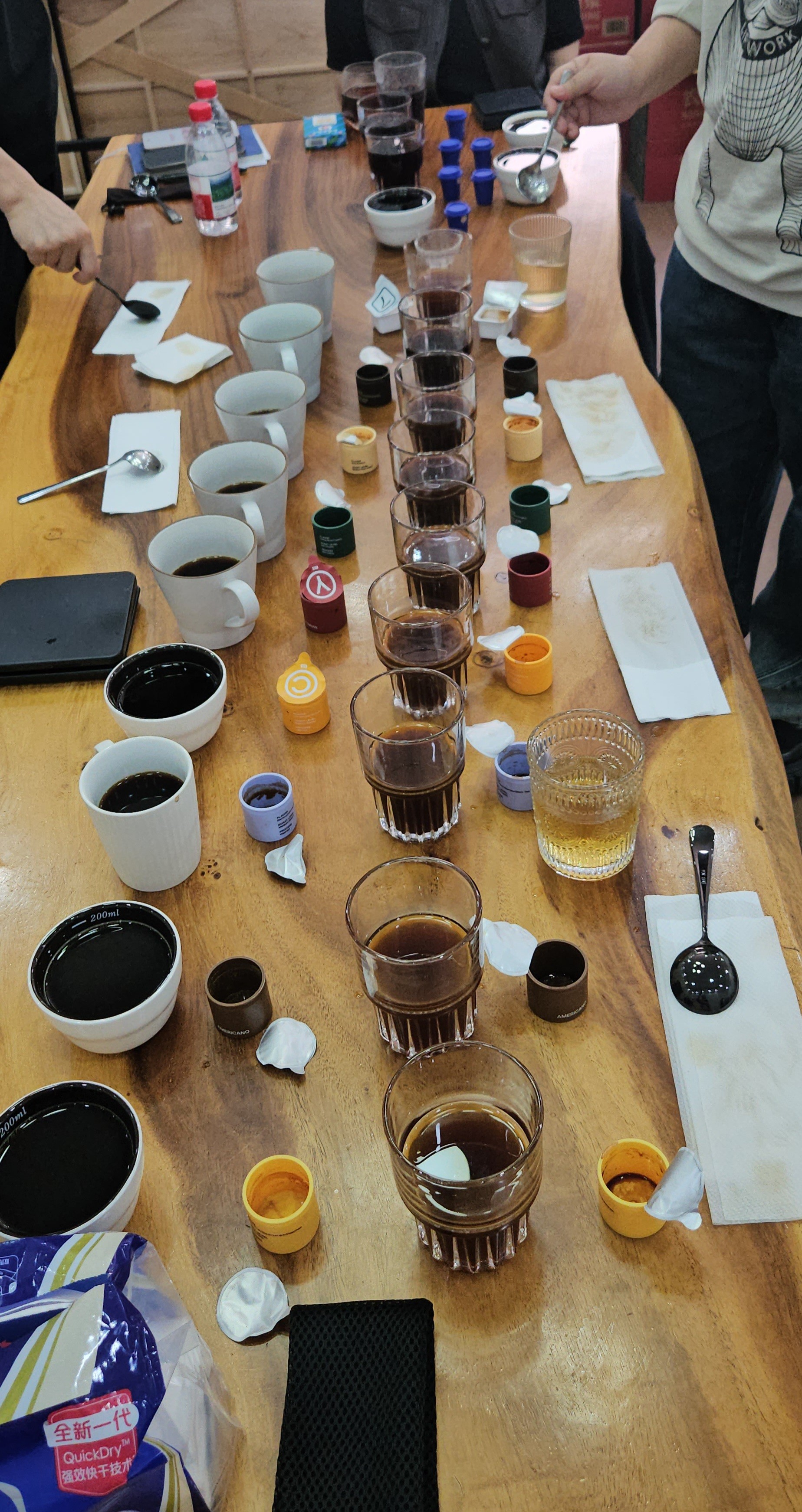 Cupping. Try to get the ideal flavor for each roasting batch
 