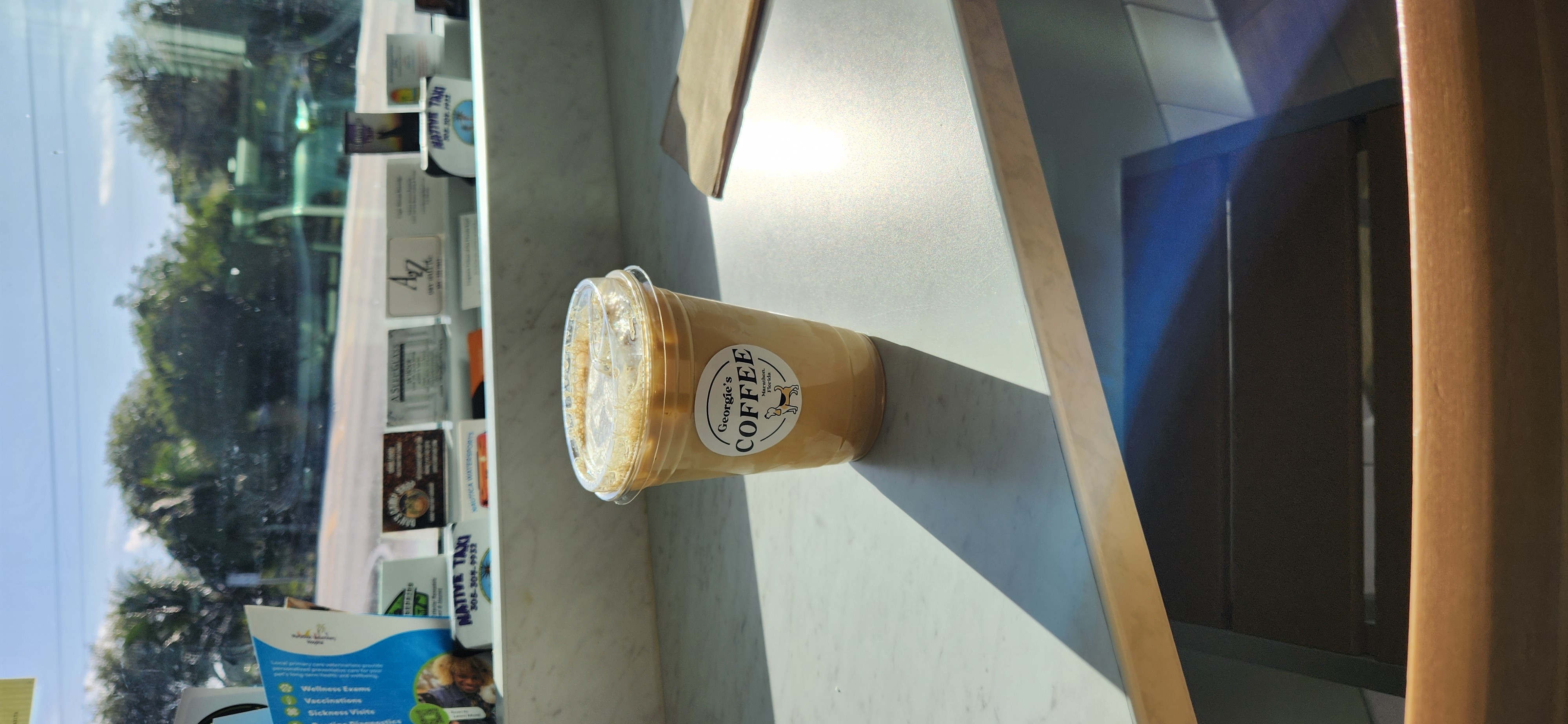 An iced salted caramel vanilla latte. Sweet, wished more of the coffee flavor came through. 