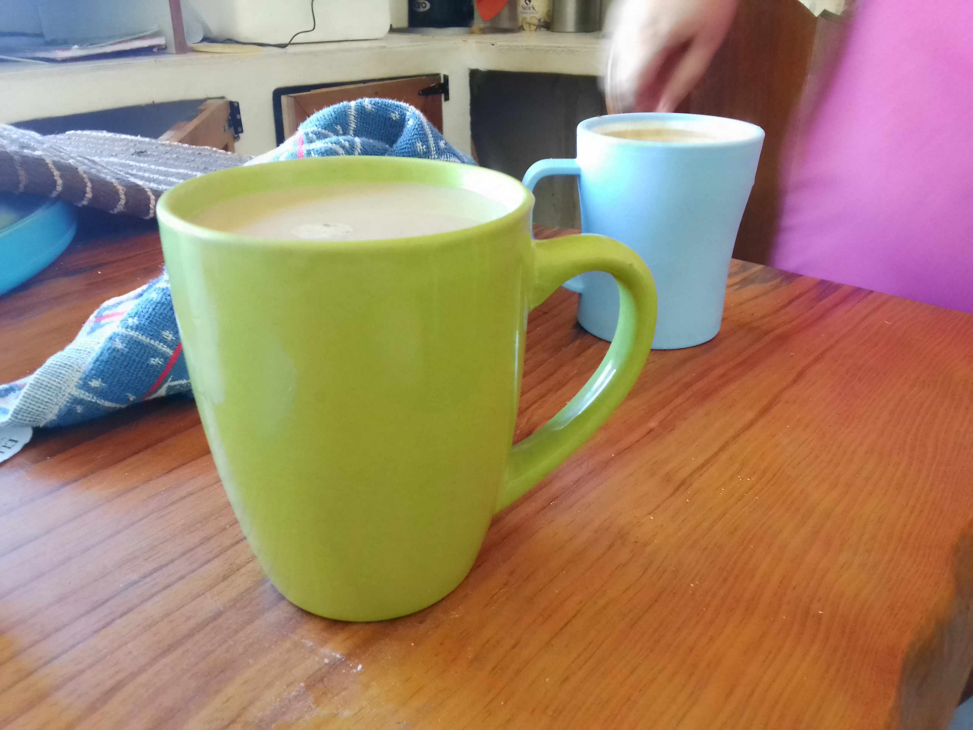 Morning coffee with my sister on the farm.