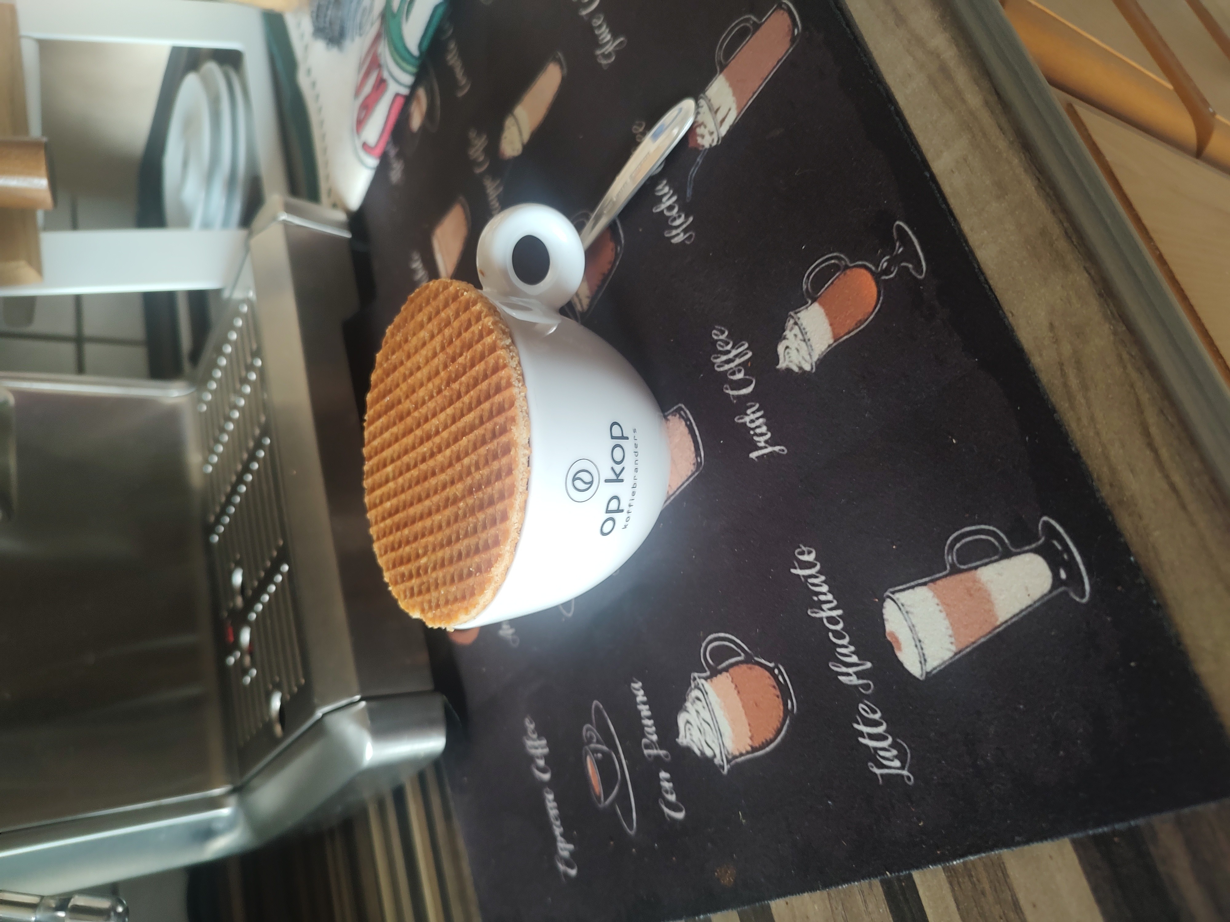coffee enjoyed the Dutch way with a stroopwafel on top. the heat of the fresh brewed coffee makes the wafel and the caramel inside warm, soft and goey. delicious..