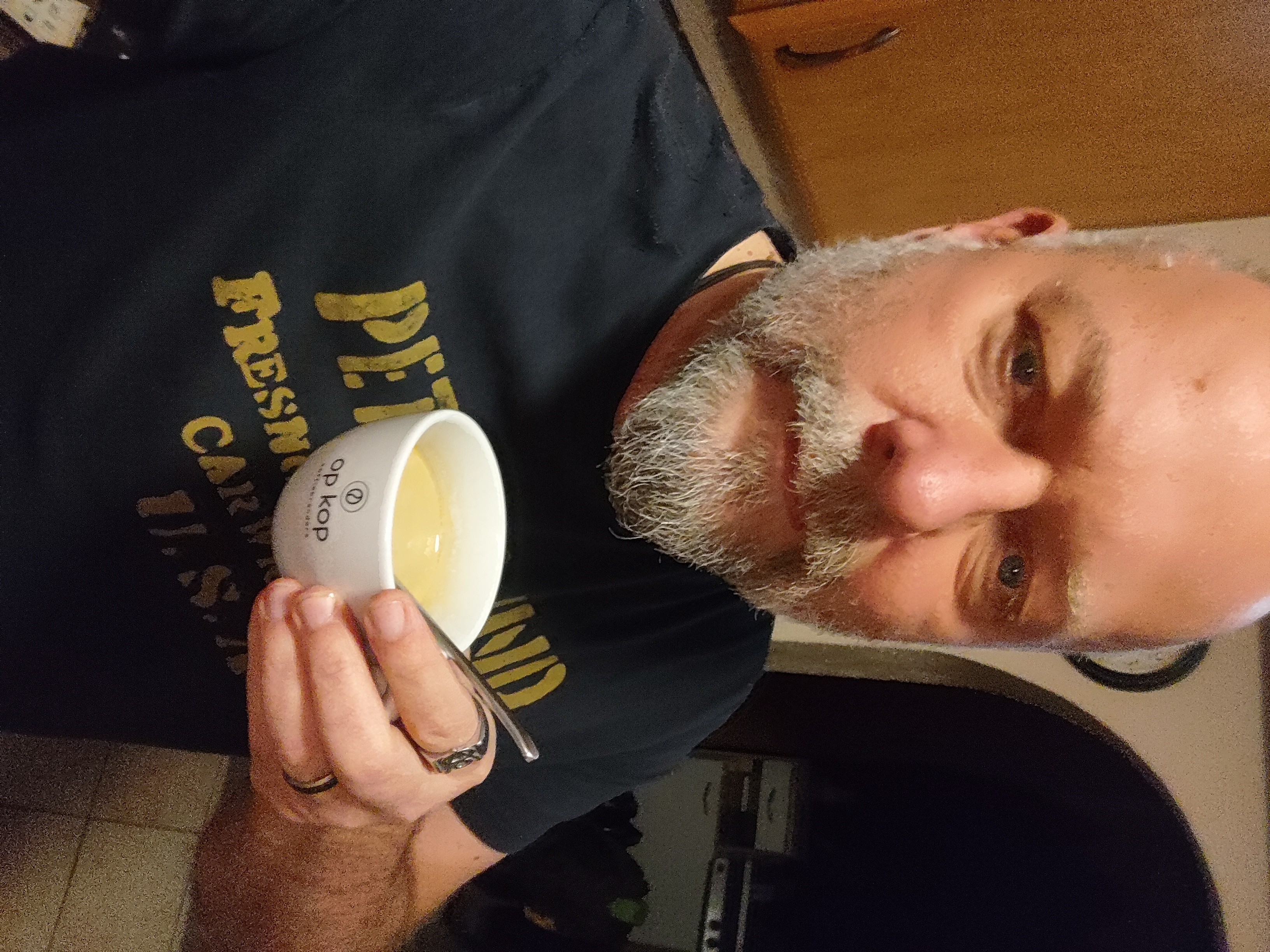 having a morning coffee before going to my hometown seeing my mom and paying a visit to my dad's grave. 