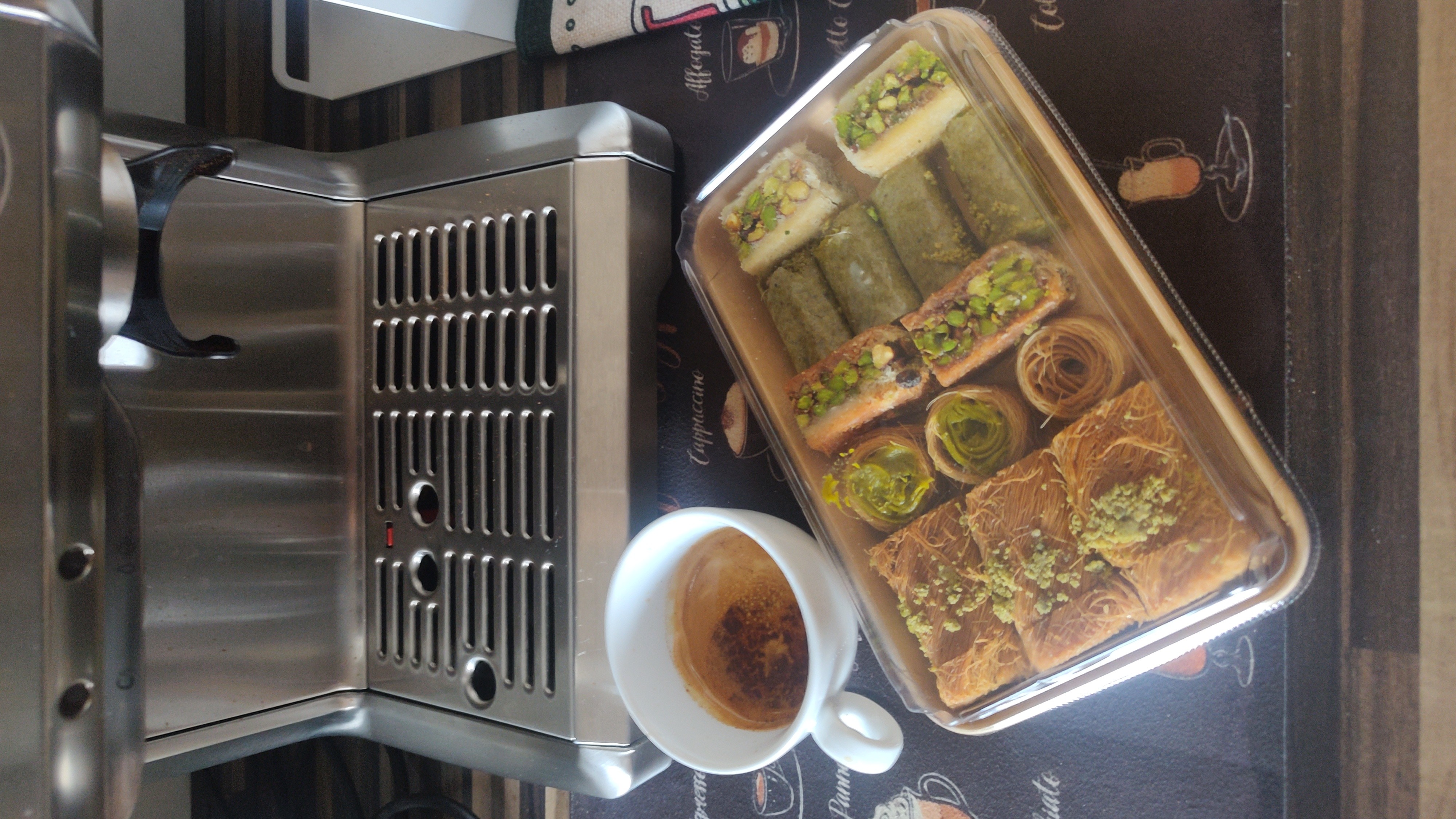 Enjoying some coffee plus some Arabic sweets I got from a dear (Arabic) friend.