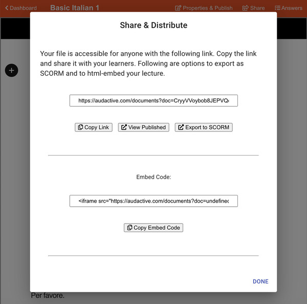 Distribution and sharing options Distribution and sharing options