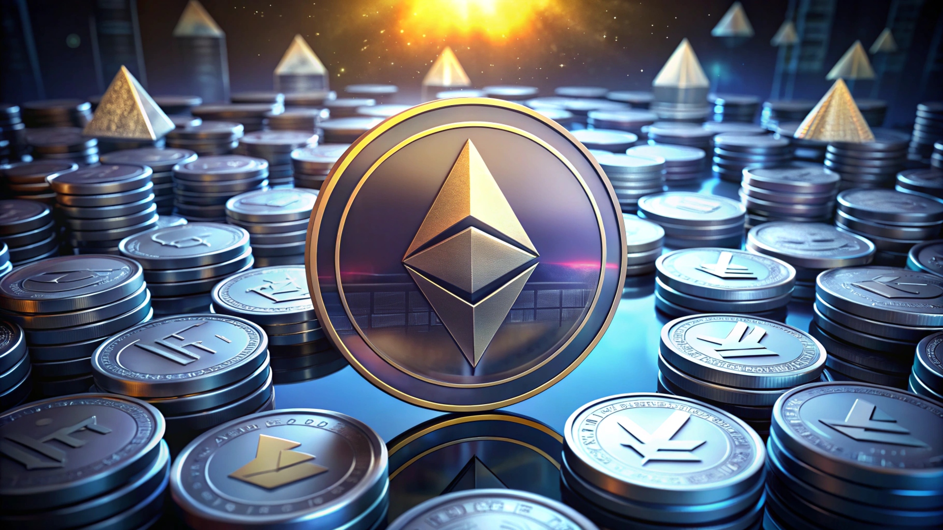 Ethereum and the coins in the background