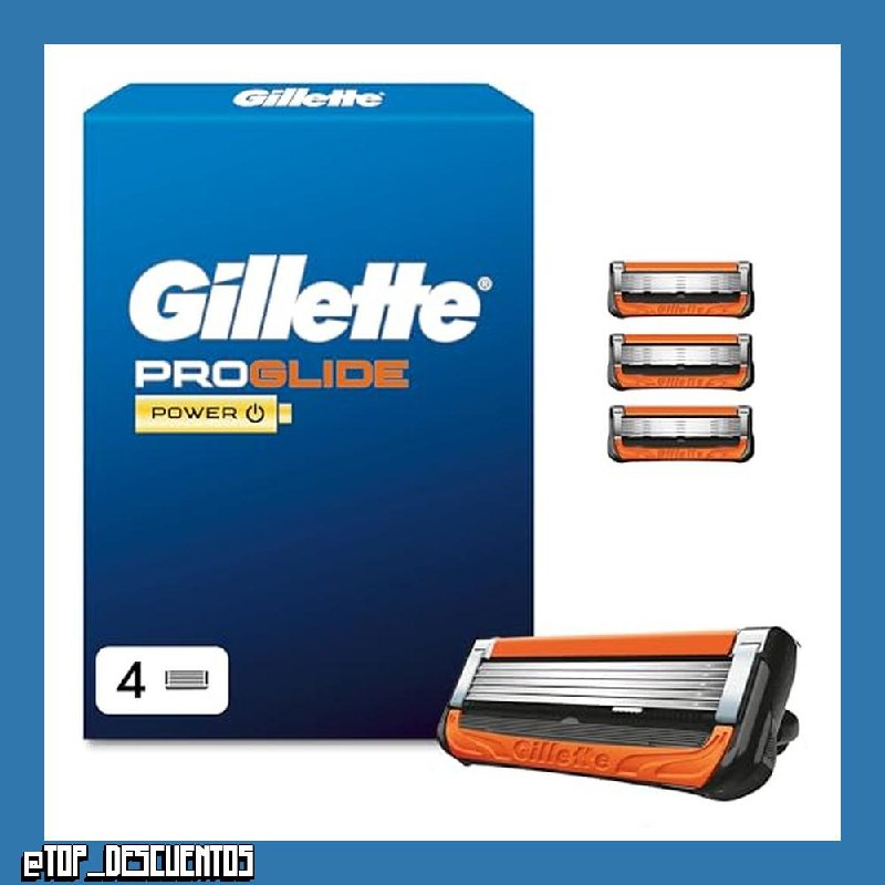 Gillette ProGlide Power Cuchillas de Afeitar Hombre, Paquete de 4 Cuchillas de Recambio (el embalaje puede variar)