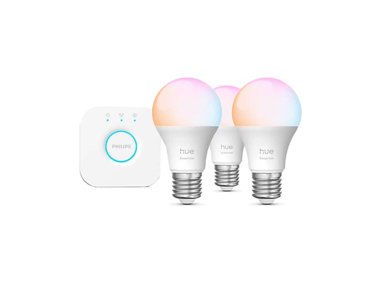 Bombilla Inteligente - Hue Essentials Kit Bombillas LED E27, 806 lm, RGB, Matter