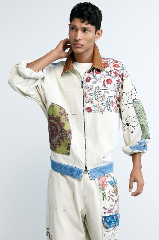 Desigual, Abrigo patchwork, Hombre, Algodon, Blanco, M
