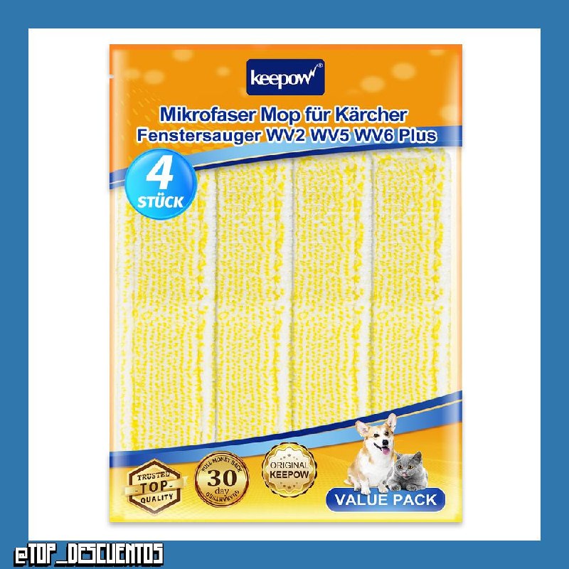KEEPOW 4 Microfibra para Karcher WV 2 Premium (Plus), WV 5 Premium (Plus), WV 6 Plus, Repuesto Accesorios Almohadillas para Kärcher, Amarillo