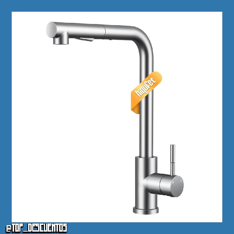 Hiqufet Grifo de Cocina con Arco Alto y Brazo Extraíble, 2 Modos de Pulverización Giratorio 360°, Níquel Cepillado