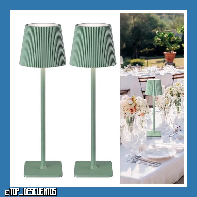 LuminexDesigns Pack de 2 Lámparas de Mesa LED Inalámbricas con Control Táctil - Batería de 5200mAh Regulable, 3 Temperaturas de Color, IP44 Impermeable - Ideal para Uso Interior y Exterior, Verde [Cla