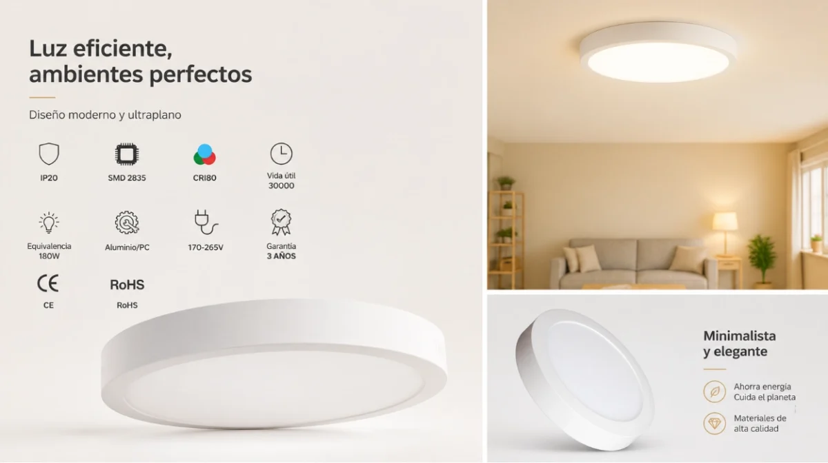 Eficiencia energética y diseño moderno con el plafón de techo LED M Ledme Slim 25W por sólo 9,99€ (46% de descuento)