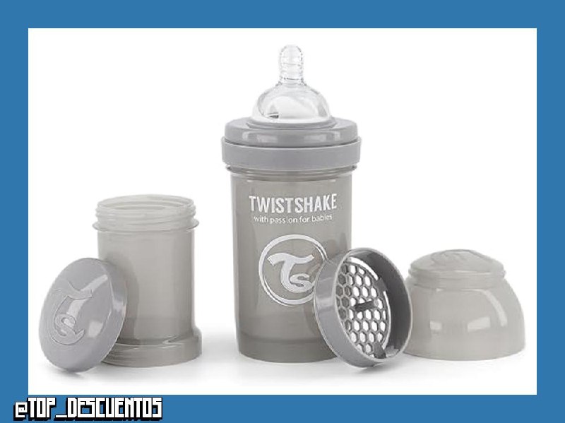 Twistshake Biberón Anti-cólicos con Tetina Flujo Lento de Silicona para Bebés, Alimentación Similar al Pecho, Botella para Beber de Leche, 180 ml, Sin BPA, 0+ Meses, Gris Pastel