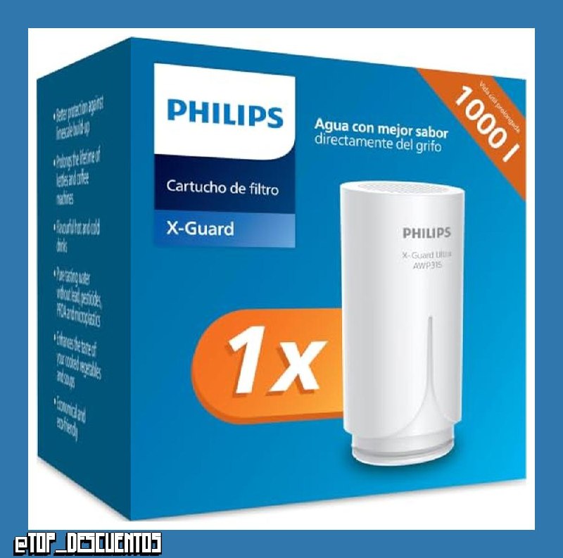 Philips Water Cartucho de filtro Ontap AWP305/10, MICROFILTRACIÓN, Paquete de 1, capacidad de filtración de 1000 L, filtra SEDIMENTOS, CLORO y otras sustancias que alteran el sabor