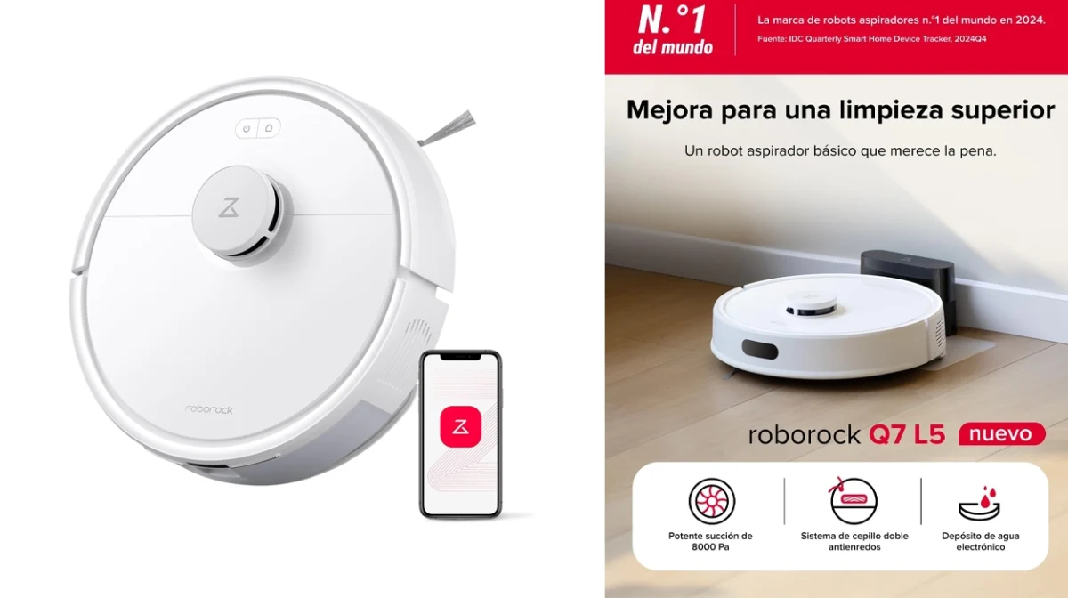 Aspira y friega tu piso con este robot aspirador Roborock Q7L5 con doble sistema antienredos que hoy baja a mitad de precio