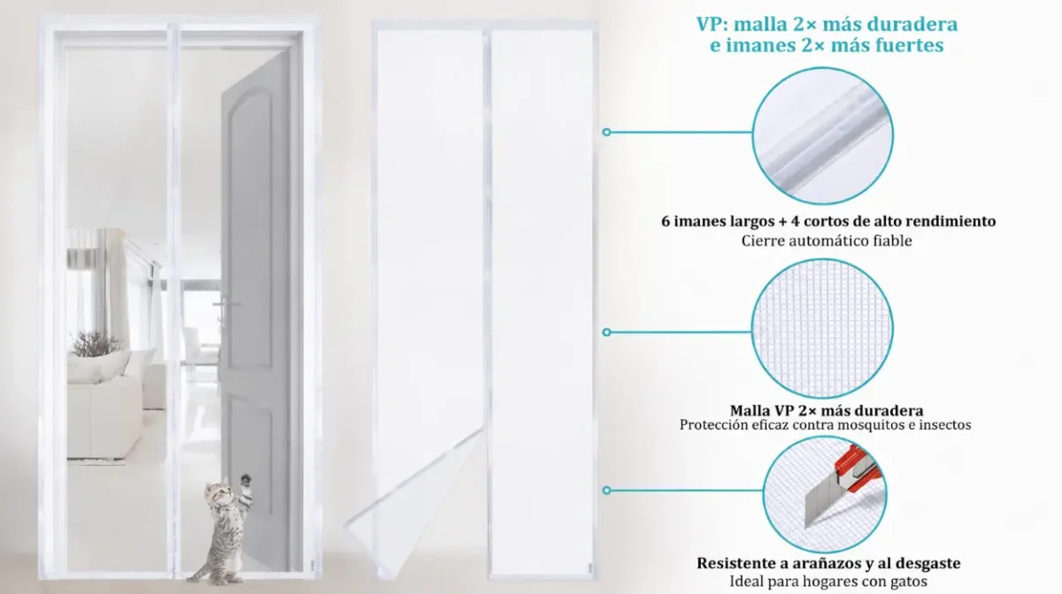 Puerta Magnética Apalus VP, antimosquitos y de alta resistencia, con cierre automático y medidas de 120x220 cm por sólo 16,80€ (-40%)
