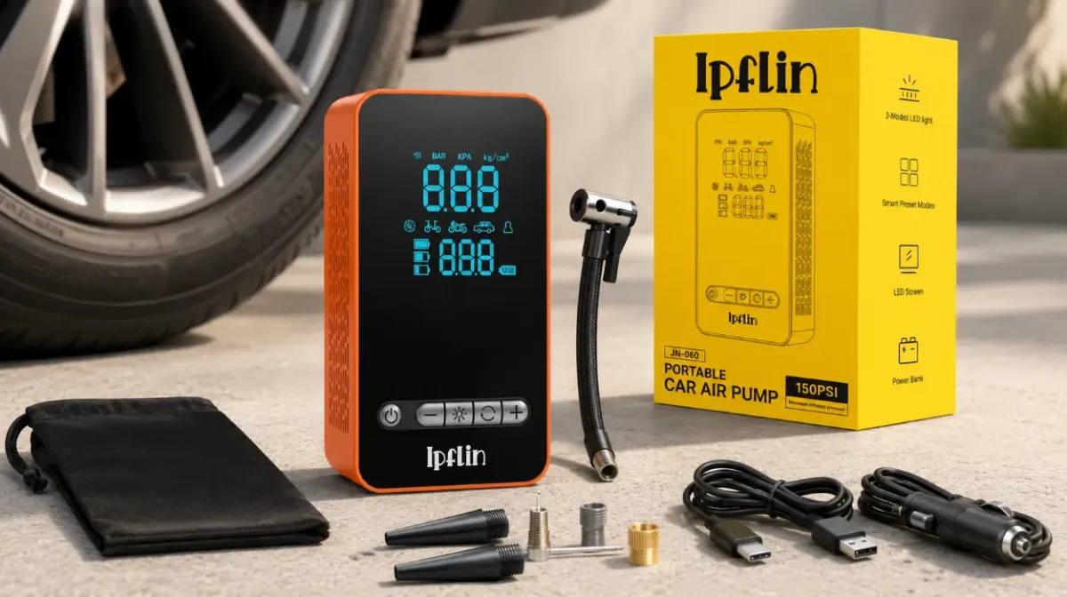 Compresor de aire portátil con inflador eléctrico, linterna y batería recargable por sólo 21,98€ (-33%)