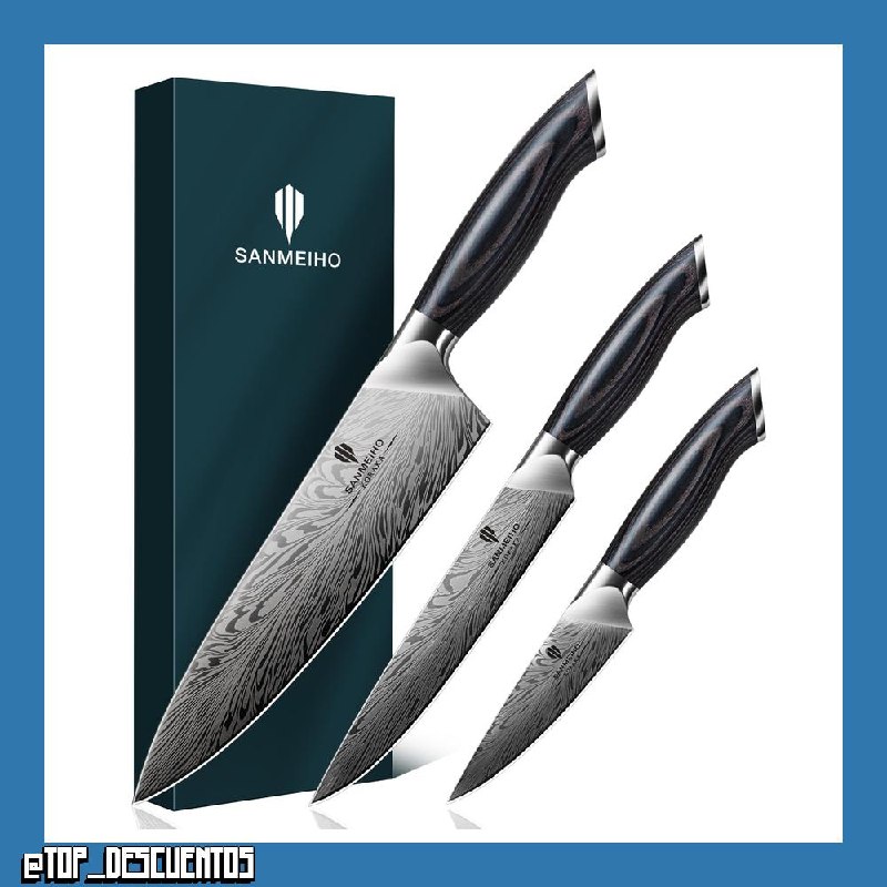 SANMEIHO Set Cuchillos de Cocina Acero en Polvo 3 Piezas, Cuchillos de Chef