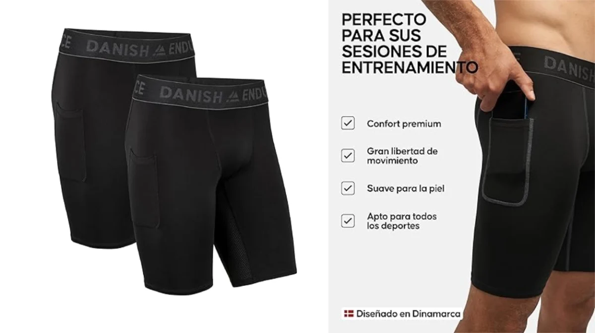 Pack x2 mallas cortas de compresión Danish Endurance con bolsillo para hombre por sólo 29,95€ (38% de descuento)