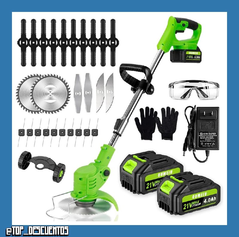 Desbrozadoras eléctricas inalámbricas, corte de bordes inalámbricos a 2 21 V, 4,0 Ah, batería y cargador rápido y 4 tipos de cuchillas, desbrozadoras de batería para cortar los céspedes del jardín
