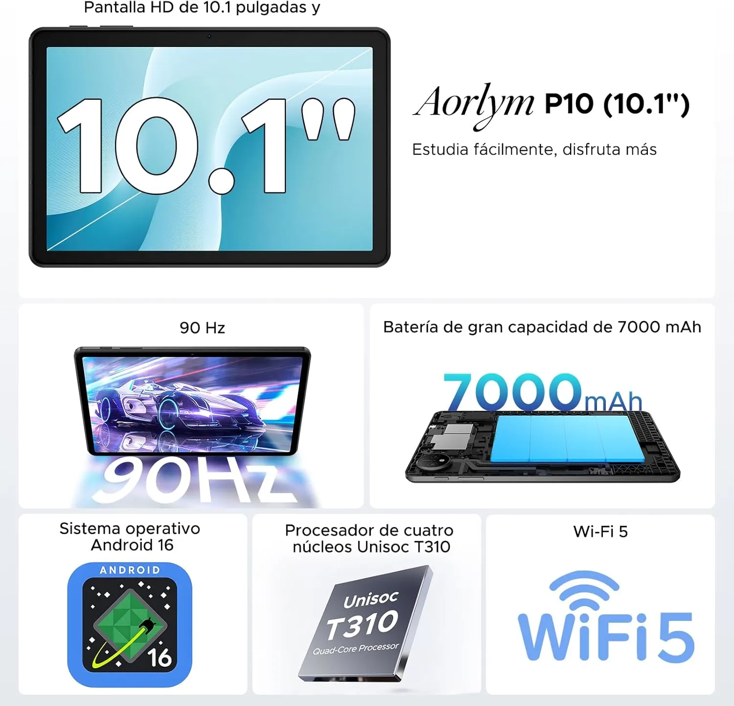 P10 Tablet Android 16, Tablet 10 Pulgadas, 48GB RAM+128GB ROM/2TB TF por 99,99€ en Amazon