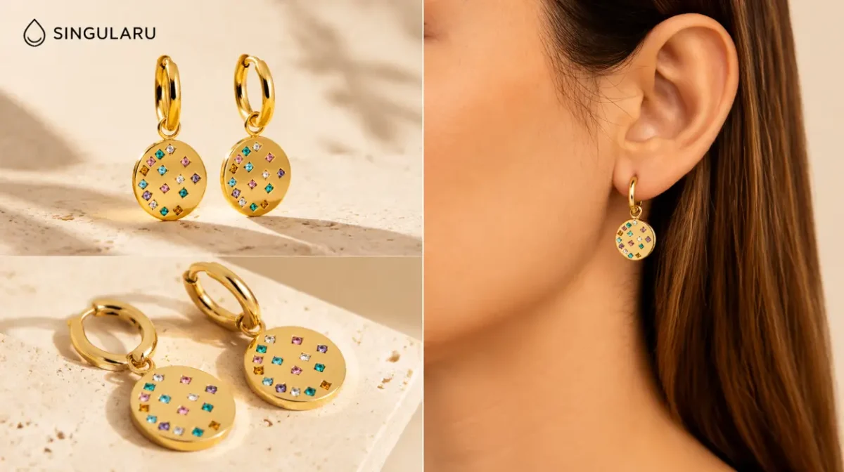 Pendientes Aro Bling de Singularu en acero inoxidable con baño de oro de 18 kt y cierre congo por sólo 16,24€ (-38%)