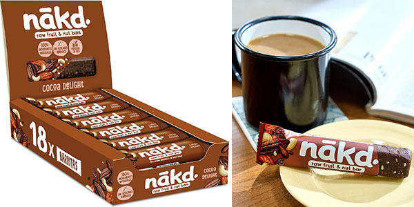 Pack x18 barritas raw de fruta y frutos secos Nākd Cocoa Delight por sólo 11,59€ (-17%) ¡Sólo 0,64€ cada una!