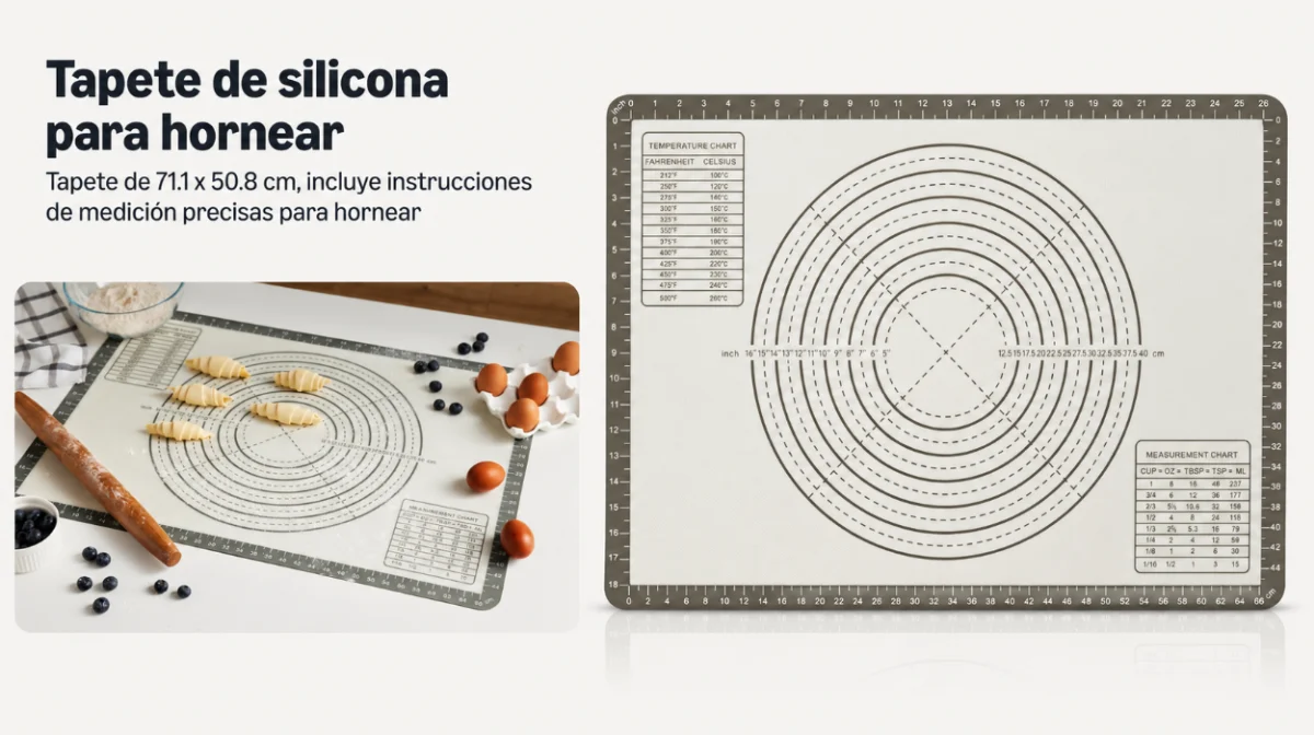 Tapete de silicona antiadherente Amazon Basics con guías para hornear, extragrande y sin BPA por sólo 11,38€