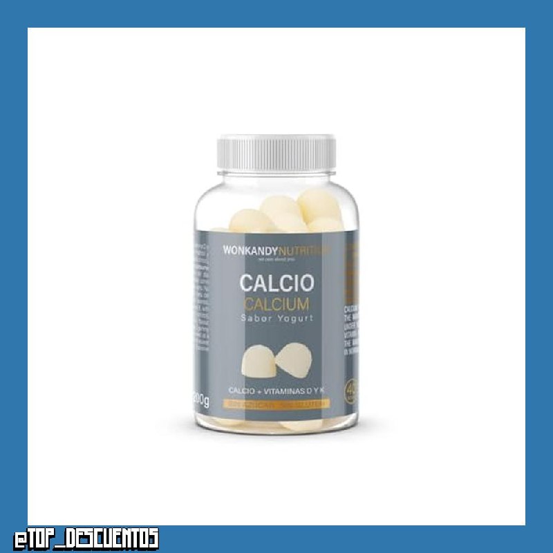 Calcio. 40 Gominolas. Sabor Yogur. Contiene Calcio + Vitamina D y K. Ayuda a fortalecer tu sistema óseo. Proporciona los nutrientes más importantes para la salud de los huesos. Wonkandy Nutrition.