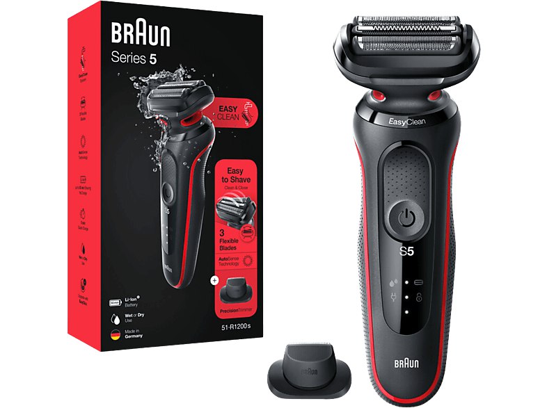Braun - Afeitadora Series 5 51-R1200s, 3 Cuchillas, eléctrica para barba, EasyCl