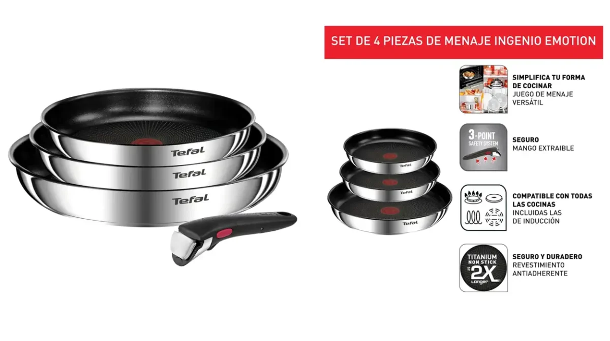 Juego de 3 sartenes Tefal Ingenio Emotion de 22, 24 y 28 cm con mango extraíble por sólo 57,99€ con envío gratis (-20%)