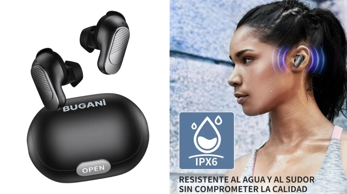 Auriculares Bluetooth 5.3 de Bugani con cancelación de ruido, impermeables y con carga rápida USB por sólo 6,99€