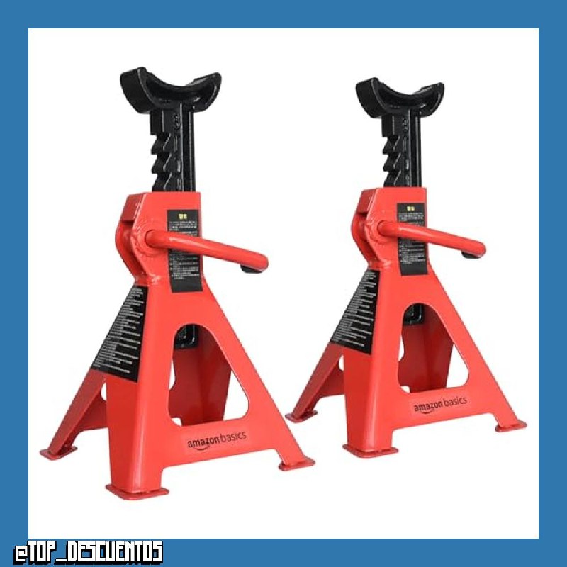 Amazon Basics Gatos estabilizadores, de acero, Capacidad de 3 toneladas (2.7 toneladas métricas) - 1 par, Negro y rojo