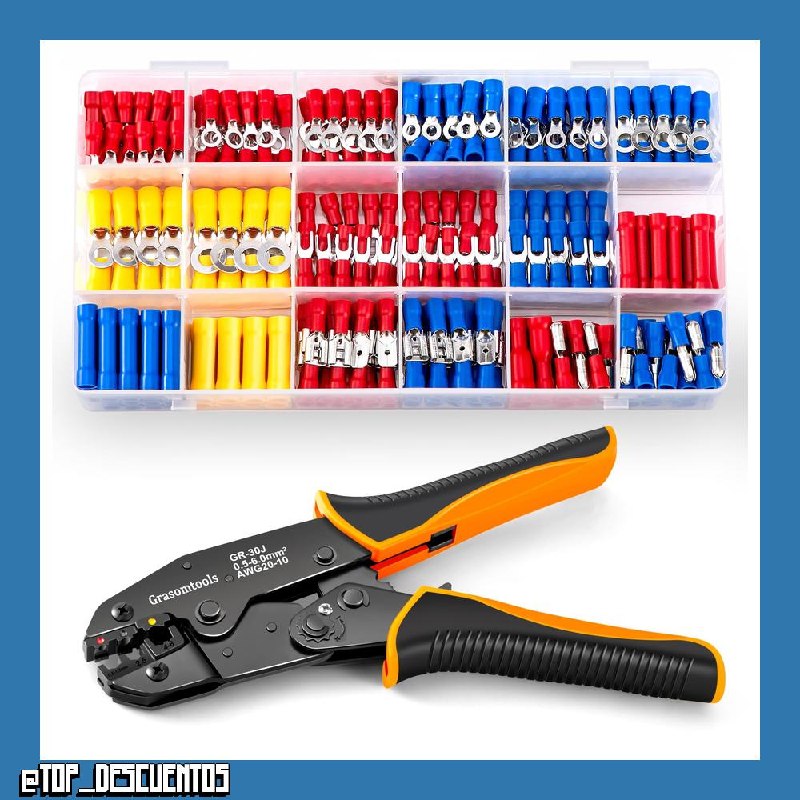 Kit de herramientas de crimpado de terminales de alambre aislado, alicates de crimpado de trinquete de 0,5-6 mm², herramientas de crimpado aisladas con 370 conectores de crimpado aislados