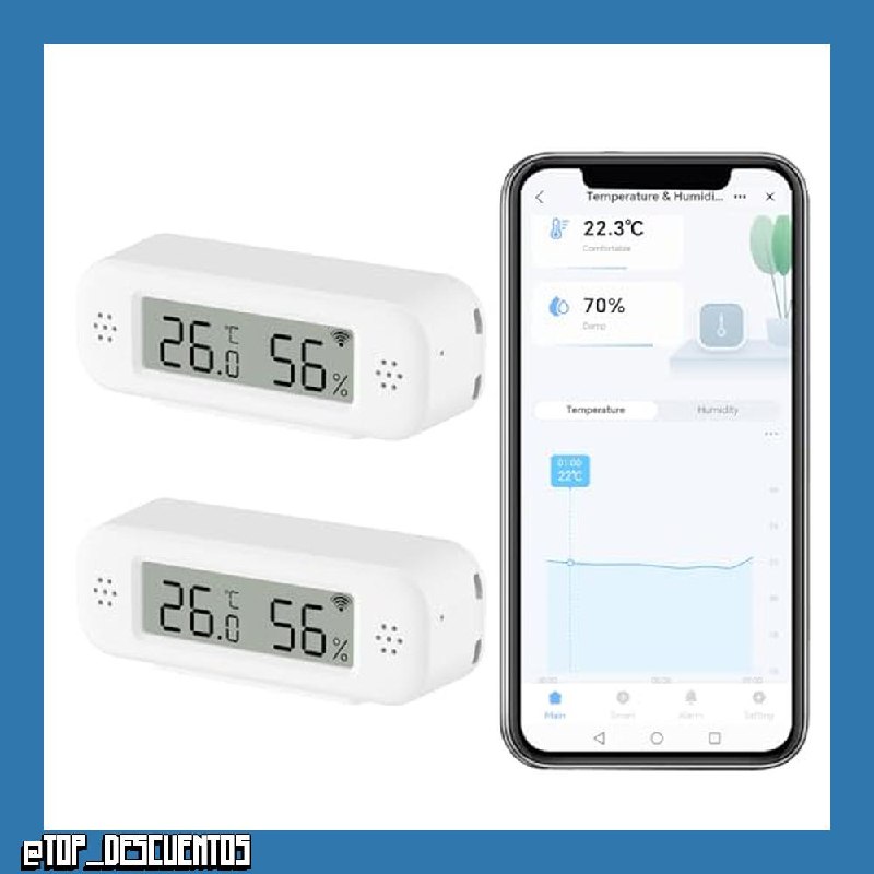 Termómetro Digital Inteligente Higrómetro, Sensor de Temperatura y Humedad Interior WiFi con Alertas de App, Medidor de Temperatura Mini con Almacenamiento y Exportación de Datos,Compatible Alexa.2PCS