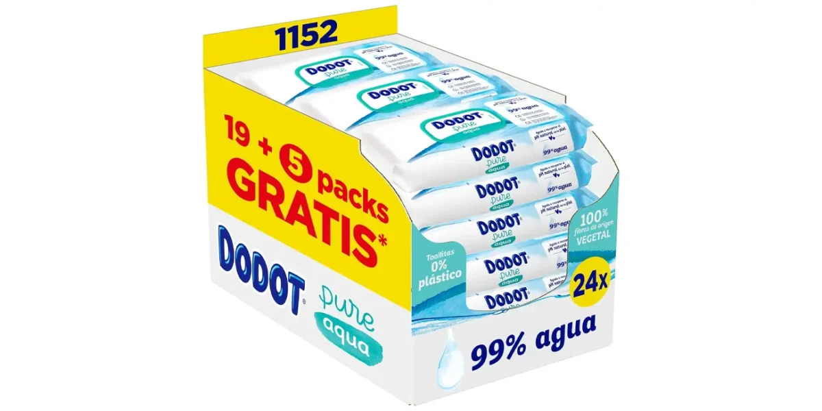 Pack x1152 Toallitas Dodot Cuidado Total Aqua 0% Plástico por sólo 38,99€ con envío gratis (-35%) ¡A 1,62€ cada paquete!