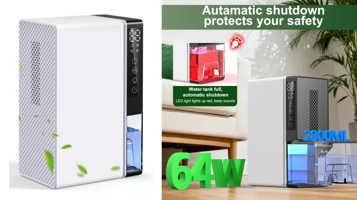 Deshumidificador eléctrico portátil de 2.8L con apagado automático y luz nocturna de 7 colores por sólo 66,99€ con envío gratis (-25%)