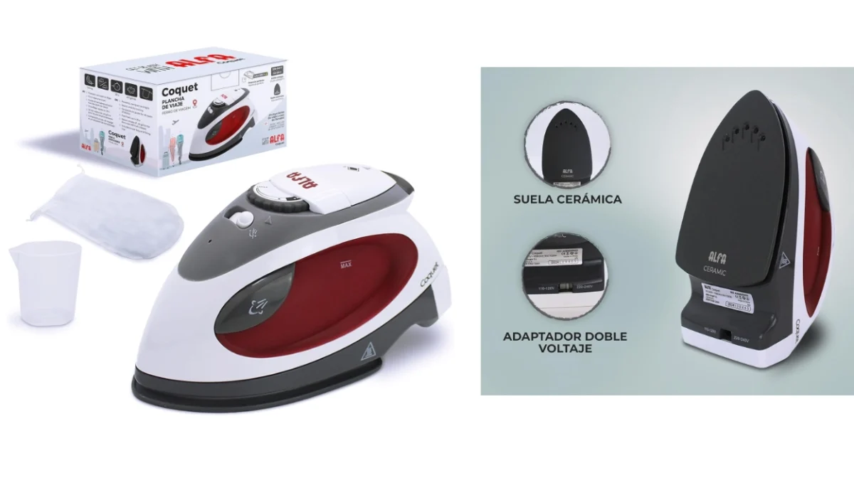 Plancha ALFA Coquet con suela cerámica: golpe de vapor y doble voltaje para viajar sin arrugas por sólo 14,79€ (-41%)