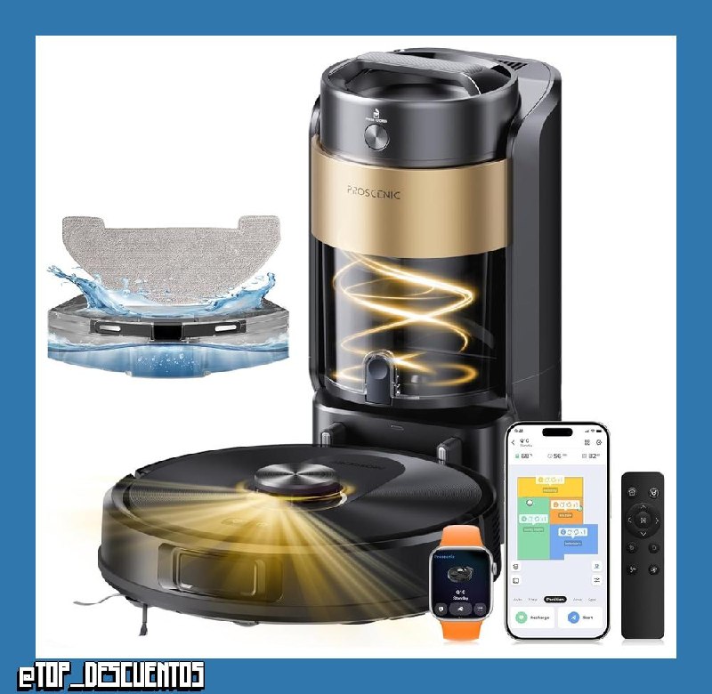 Proscenic Q20+ Plus Robot Aspirador y Fregasuelos 10000 Pa/200Mins, con 4L Base Autovaciado sin Bolsa, Navegación y Cartografía por Láser por App/Voz/Control, para Suelos/Alfombras y pelos de Mascotas