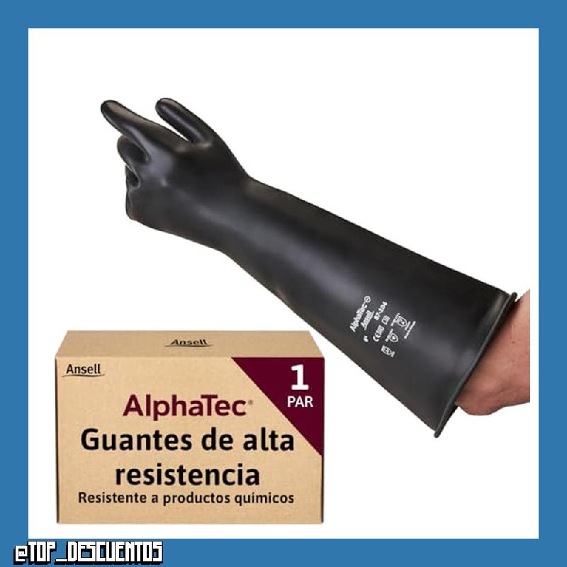 Ansell AlphaTec 87-104 Guantes de Trabajo Pesados, Alta Protección Química y Resistencia a la Abrasión, Seguridad Industrial, Guantes de Látex Reutilizables, Negro, Talla XL (1 Par)